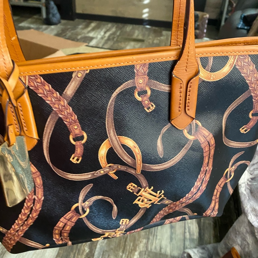 Two purses for one! Ralph Lauren Black /Brown Equestrian Tote AND Brown /Tan
